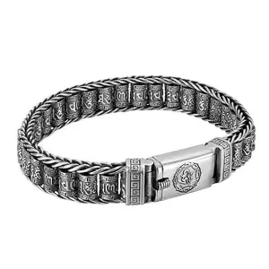 Bracelet en argent Passepartout pour hommes tissé à la main tube de chaîne réversible chaîne en argent bracelet de vérité vintage à six mots