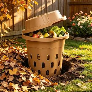 Composteur à vers de terre encastrable pour extérieur avec couvercle, bac à vermicompost souterrain, seau à compost en plastique pour déchets alimentaires de jardin et de cuisine - Product Image 3