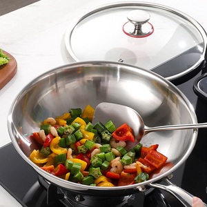 Poêle wok triply en acier inoxydable 304 panci sartenes ustensiles de cuisine à induction grande poêle Wok poêle à frire antiadhésive - Product Image 4