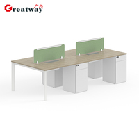 Poste de travail modulaire professionnel 4 places avec armoire sous le bureau, mobilier de bureau en MFC de qualité E0 pour centre d'appels