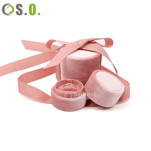 Elegant Round Velvet Jewelry Box Set With Ribbon Bow For <b>Rings</b> Earrings Bracelets Soft Plush Gift Packaging Case Custom Options - Product Image 2