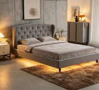 Lit double rembourré européen Lumi 153x203 avec sommier à lattes et espace de rangement beige