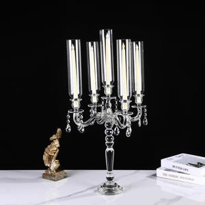 Честь кристалла <span class=keywords><strong>3</strong></span>/5/9 руки прозрачное украшение стола Хрустальное стекло канделябры Подсвечник со стеклянной трубкой для свадеб - Product Image 2