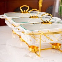 Plat de service en céramique à trois compartiments pour buffet, chauffe-plats, idéal pour la maison, l'hôtellerie et la restauration, également utilisable comme plateaux de cuisson