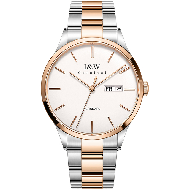 I&W CARNIVAL Luxury Stainless Steel High Quality Tourbillon Water Resistant Pointer Fashion Business Style Automatic Mechanical