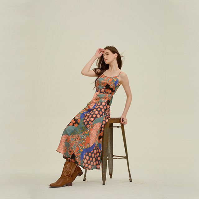 Italian Design Vacation Lover Fishtail Cami Dress Silk Viscose