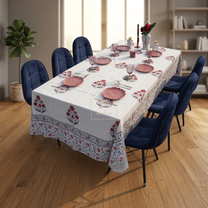 Nappe rectangulaire à imprimé floral en coton et lin, style classique, lavable, motif bleu et blanc, pour usage domestique - Product Image 1