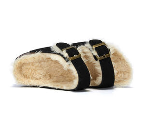 Sandales d'hiver personnalisées en fourrure de liège pour hommes femmes chaussures plates d'extérieur chaussures à glissière en liège pour hommes pantoufles en faux daim usage quotidien - Product Image 3
