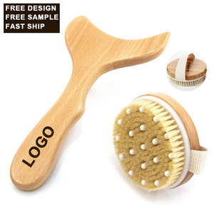 Ensemble de brosses sèches personnalisées avec logo pour drainage lymphatique corporel, outil Gua Sha, brosse pour peau sèche, pagaie de massage lymphatique anti-cellulite pour le corps - Product Image 1