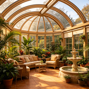 Gewölbtes Dach Aluminiumrahmen Gehärtetes Glas Wintergarten Luxusvilla Thermisch Getrennter Isolierter Wintergarten OEM ODM Direktvertrieb ab Werk - Product Image 2
