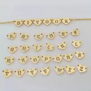 Wholesale Connectors Gold Filled Initial Alphabet Double Hole Letter Heart Charms For Jewelry Making