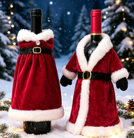 Housse de bouteille de vin en velours Père Noël avec bordure en peluche blanche, décoration de Noël pour table de fête, manchon de bouteille de vin, ornement