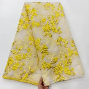 Mewah Elegan Perancis Putih, Bersinar Glitter Nigeria Jacquard Brokat Floral Mesh Gaun Pengantin Pernikahan Kain Renda Bersih/