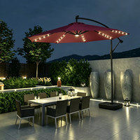 Payung Teras Lipat Cantilever Offset Modern Anti Air Bahan Polyester Berkualitas 10 kaki dengan Lampu LED Tenaga Surya untuk Ruang Makan dan Halaman