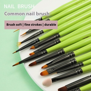 Lot de 12 pinceaux à ongles en poils synthétiques vert fruit, manche en plastique, pinceaux liner multi-formes - Product Image 3