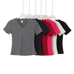 Summer <strong>Beach</strong> Vacation Clothes <strong>Women's</strong> Breathable V Neck T-<strong>Shirt</strong> Ladies <strong>Woman</strong> Short Sleeves Solid Color Tee <strong>Shirts</strong> - Product Image 1