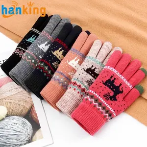 Noël Elk épaissi gants tricotés pour femmes filles cadeau écran tactile mode mignon automne et hiver chaud Couple gants