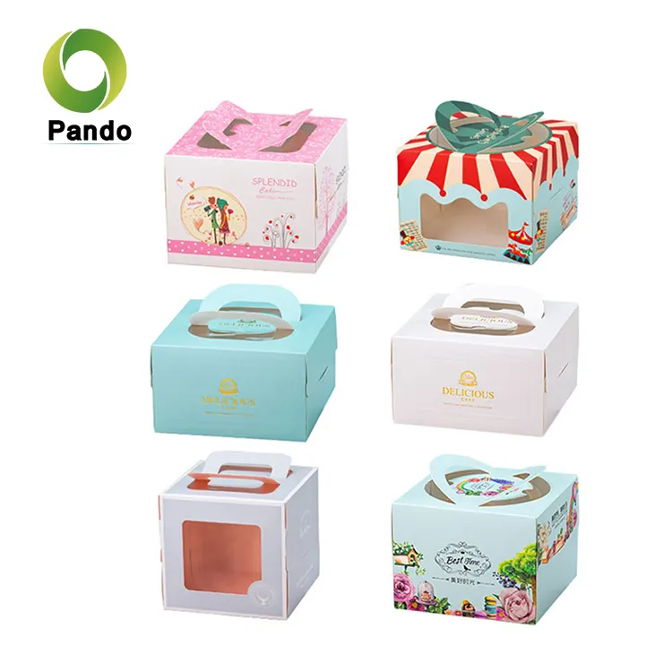 Caja cuadrada de papel de grado alimenticio para pasteles, cajas con mango para tartas de 6, 8, 10 y 12 pulgadas, 12x12x6