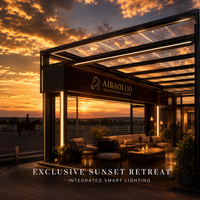 Pérgola con Techo de Láminas Motorizado Automático para Club Ecuestre, Arena de Caballos, Salón, Espacio VIP para Espectadores al Aire Libre de Lujo