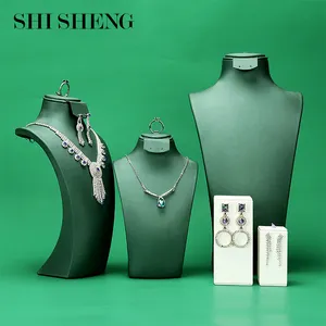 SHI SHENG, оптовая продажа, Роскошные зеленые ювелирные изделия из искусственной кожи, манекен, бюст для ожерелья, кольца, серьги, держатель дисплея