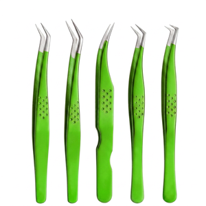 Pince à épiler TEEJAY de luxe en acier inoxydable vert, pointe ultra-fine pour extensions de cils 3D/6D - Product Image 1