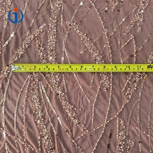 Elegantie Luxe Champagne 95% Polyester 5% Spandex Parel Kralen Pailletten Borduurwerk Mesh Kant Tule Stof Voor Formele Kleding - Product Image 2
