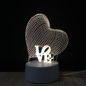 Love Heart 3D luce notturna LED illusione lampada singola luce calda tavolo comodino decorazione camera da letto lampada ottica - Product Image 1