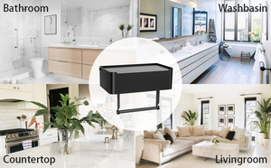 Support mural adhésif commercial chromé pour boîte à mouchoirs, porte-rouleau de papier toilette noir pour salle de bain avec étagère de rangement et distributeur - Product Image 6