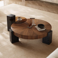 Luxuriöser Vintage Runder Couchtisch-Set für Wohnzimmer, Walnussfarben, Hochwertiges Design, Kleiner Beistelltisch