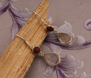 925 <b>Sterling</b> <b>Silver</b> Red Onyx Golden Rutile <b>Hoops</b> <b>earrings</b> Two Stone Minimal <b>Earrings</b> At Cheap Price - Product Image 3