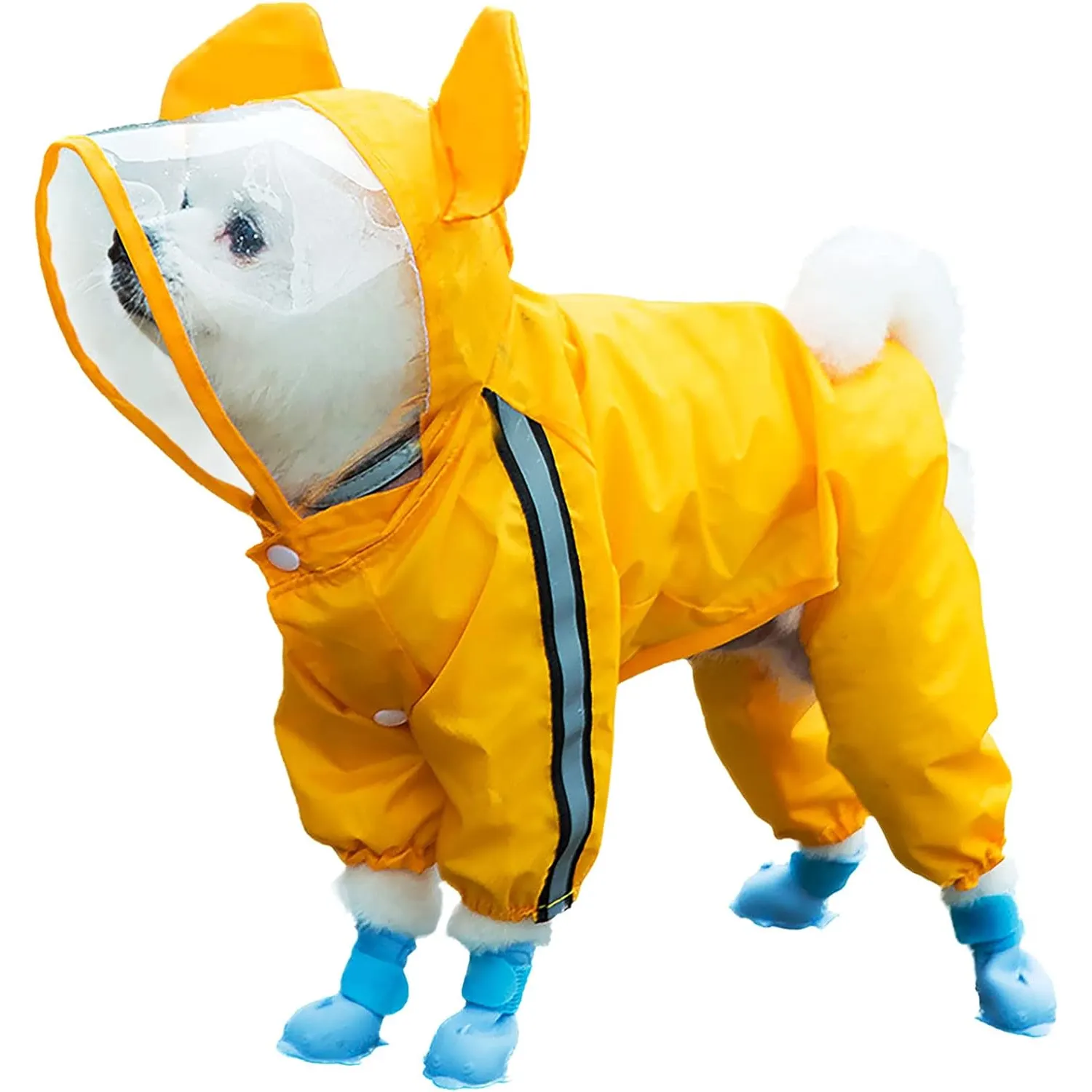 Clear Dog Rain Jacket Hooded Waterproof Dog Raincoat Pet Poncho de chuva respirável leve com tira reflexiva