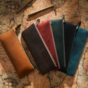 Pazzo Cavallo in vera pelle cerniera semplice piccola borsa da penna in vacchetta scatola personalizzata creatività Vintage cartoleria - Product Image 5