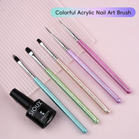 Hechunzi – Nouvel ensemble professionnel de 5 pinceaux à ongles en nylon avec manche acrylique pailleté pour manucure plate, ronde, liner et ombré