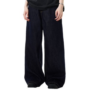 <span class=keywords><strong>Jeans</strong></span> unisexe basique ample en denim de coton bleu, style américain simple rétro, coupe droite, taille mi-haute, respirant, écologique et tendance - Product Image 4
