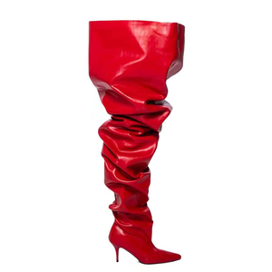 Botines de tacón alto y fino con pliegues, ajuste ancho, por encima de <span class=keywords><strong>la</strong></span> rodilla, para mujer, estilo holgado, sexy, con punta, botas largas - Product Image 6