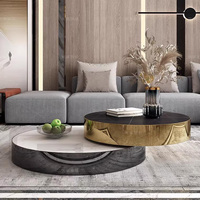 Table basse de luxe Gainesville, mobilier moderne pour salon, table basse ronde en marbre et acier inoxydable avec plateau en verre