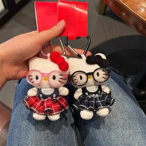Sac à dos Hello Kitty en peluche avec pendentif, sac à lunettes mignon avec jupe à carreaux, poupée en tissu brodée pour filles, fonction de réconfort pour poupée - Product Image 2