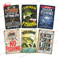 Letrero Metálico Vintage GONE FISHING para Interiores y Exteriores, Decoración de Pared para Sala de Estar, Letrero de Metal Divertido con Diseño de Pesca y Caza, NO PESCAR