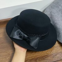Chapeaux Fedora élégants en feutre de laine australienne 100% pour femmes, modèle 2027, avec nœud en satin, style boater à dessus plat, pour l'hiver.