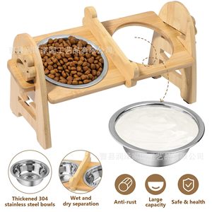 Soporte ajustable para tazón de mascotas de bambú, elevado y antideslizante, para gatos y perros - Product Image 3