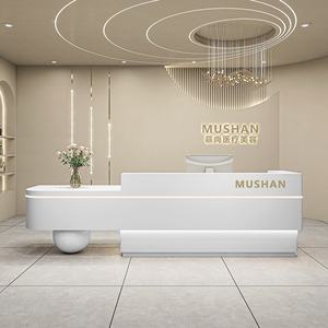 Mostrador de Recepción Moderno y Sencillo con Pilares Redondos, Luces de Colores, Mostrador de Salón, Mostrador de Recepción de Joyería con Diseño Novedoso - Product Image 5