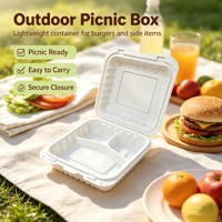 Boîte à hamburger jetable biodégradable à 3 compartiments, en plastique, type clamshell, MFPP, micro-ondable, sans BPA, sans PFAS, avec couvercle, pour emporter