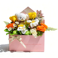 Boîte à enveloppes de luxe en amidon de maïs, ornements d'ours en fleurs de savon, cadeau de mariage romantique, décoration de bureau, 6 couleurs