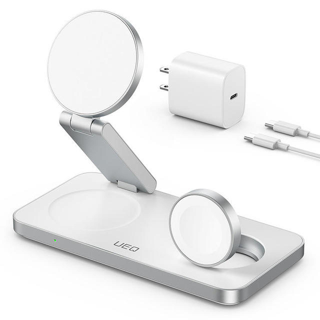 3-in-1 Foldable Travel Wireless Charging Base 10W Fast Charge Station Compatible with Apple Devices Magnetic Stand