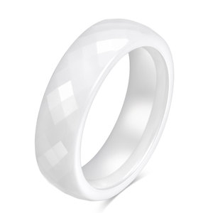 <b>Ceramic</b> Couple <b>Ring</b> 6Mm Faceted Geometric Black White Wedding Unisex Jewelry - Product Image 2