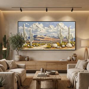 Peinture abstraite texturée de paysage de cactus en fleurs dans le désert, 100% peinte à la main sur toile, cadre en bois, décoration intérieure - Product Image 5