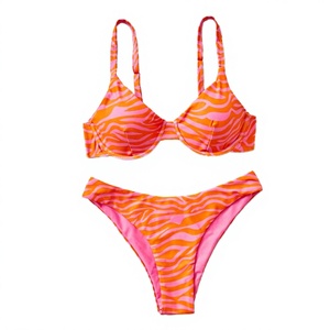 Maillot de bain 2 pièces tendance 2025, push-up, imprimé léopard, zèbre, orange vif, pour l'été et la plage, écologique - Product Image 2