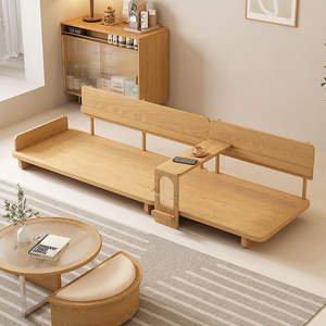 Canapé droit en bois massif, design minimaliste crème, mobilier de salon, rembourrage en mousse, combinaison en forme de L - Product Image 4