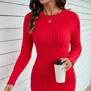 Elegante Abito in Maglia a Trecce da <span class=keywords><strong>Donna</strong></span> per l'Autunno, <span class=keywords><strong>Vestito</strong></span> a Maniche Lunghe per Autunno e Inverno, Abito Mini a Tubino con Collo Tondo - Product Image 6