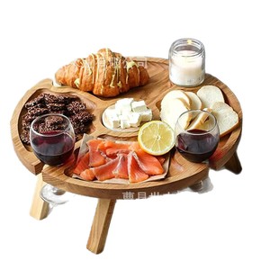 Mu Yujia Wooden <b>Snack</b> <b>Tray</b> Portable Serving Platter For Outdoor Wine And Food With Legs - Product Image 3